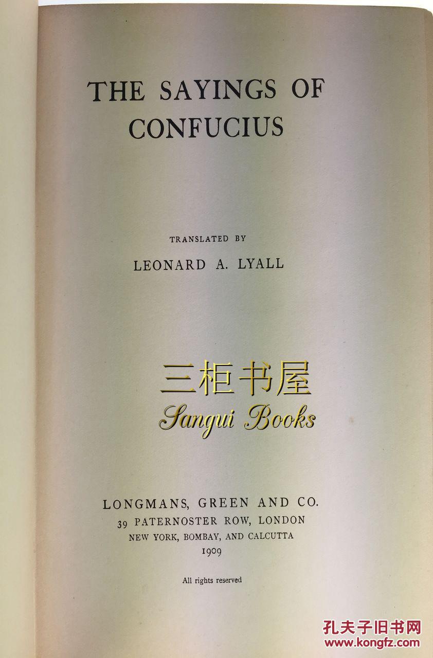 1909年初版论语leonardalyall赖发洛英译thesayingsofconfucius
