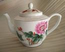 特价山东博山瓷厂手绘五彩花卉图茶壶一把茶具包老怀旧