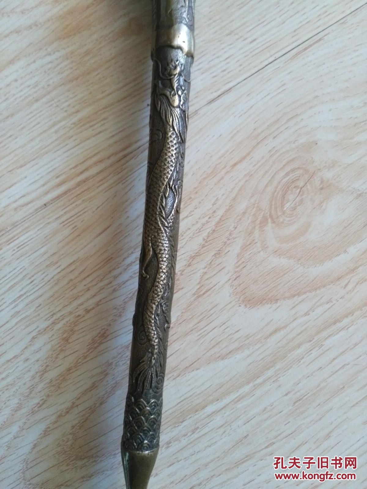 老式铜雕刻【老寿星金龙盘玉柱】鞋拔子,喜欢的朋友不要错过