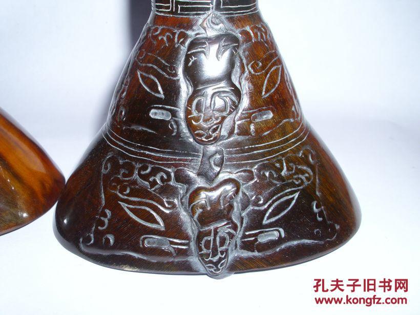 光面牛角摆件一对 工艺品牛角制品雕件雕刻摆设古董古玩老牛角雕