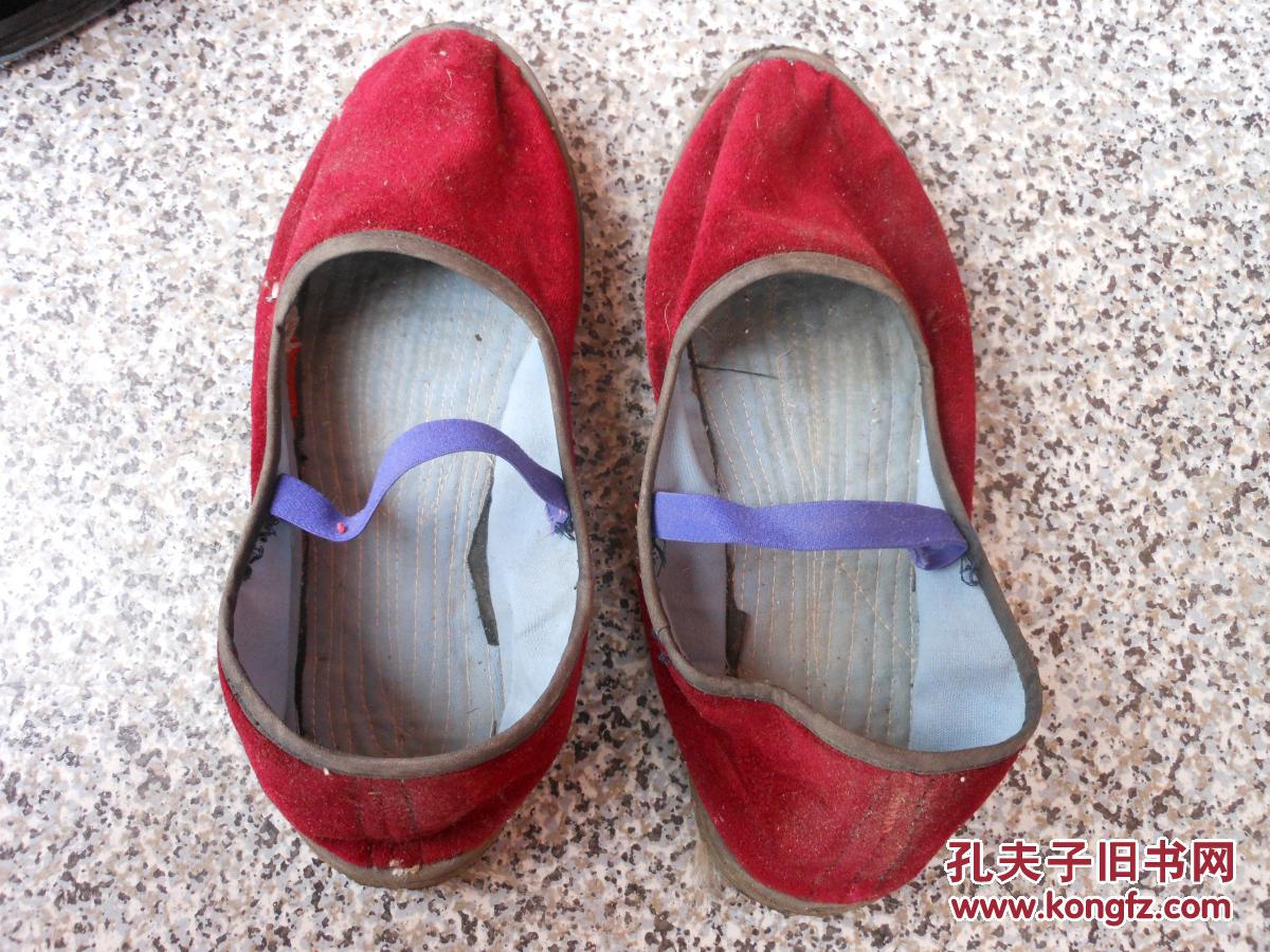 旧鞋女布鞋;女士一带鞋纯布鞋布底平绒红色25厘米40码