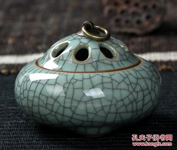 青瓷香薰炉 哥窑粉青开片禅意炉 陶瓷紫砂熏香炉线香香插纯铜檀香沉香