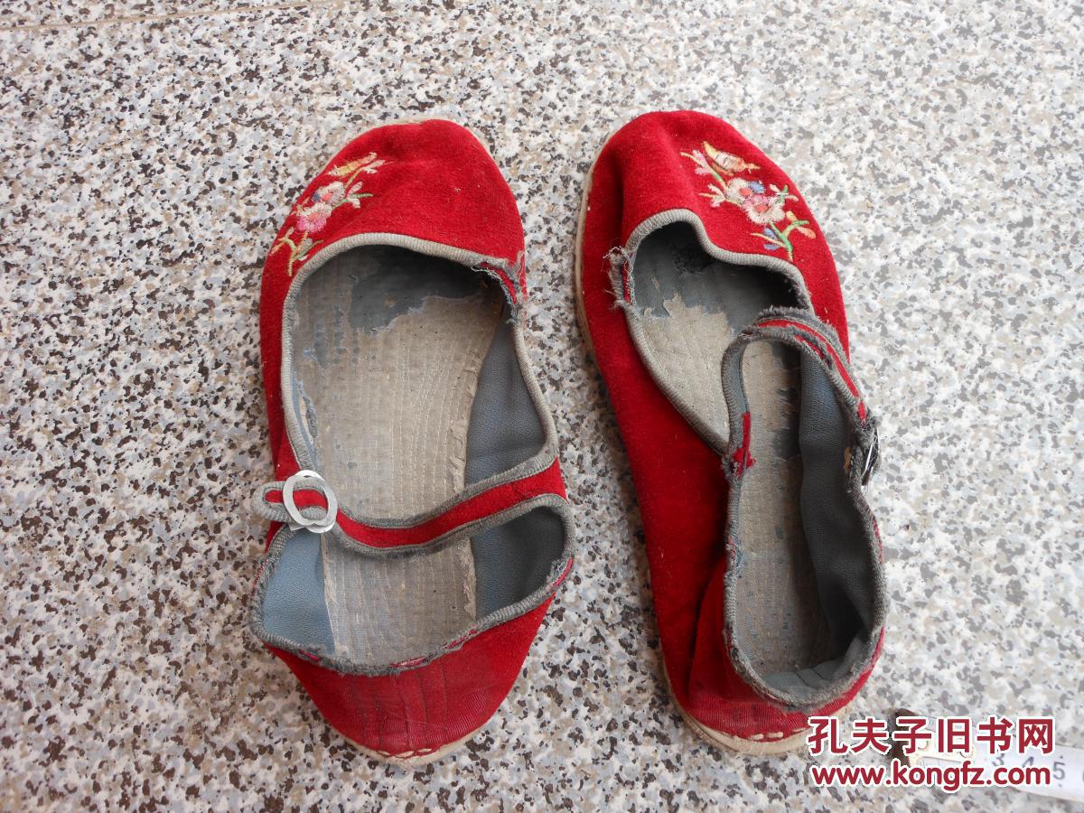 鞋文化旧鞋女布鞋;女士一带鞋纯手工制做白塑料底红色