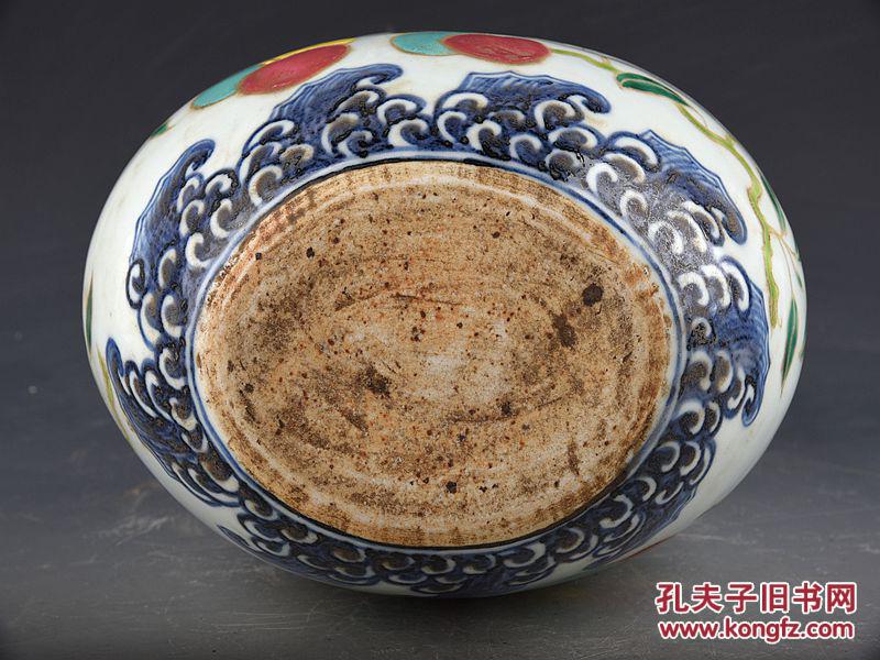 大明宣德年制青花五彩描金折枝花果纹双耳扁瓶古玩古董古瓷器
