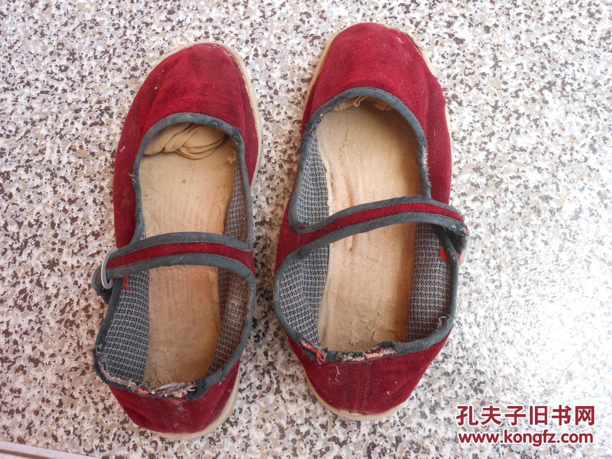鞋文化旧鞋;女布鞋女式一带鞋白塑料底鞋面平绒红色24厘米38码