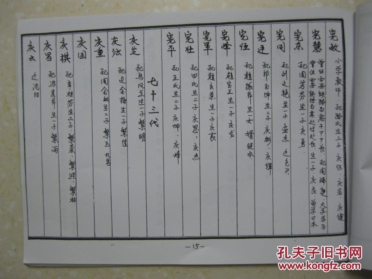 孟氏榆林支谱孟氏宗谱河北省衡水市景县榆林村一带1647年62代祖闻儒由