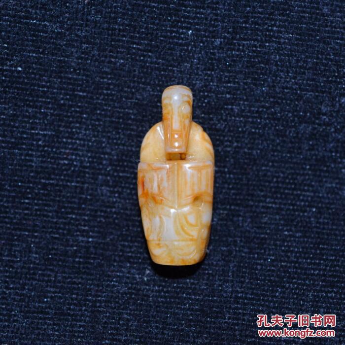 古玩古玉老玉 和田玉 清代老件沁色玉人 佩件