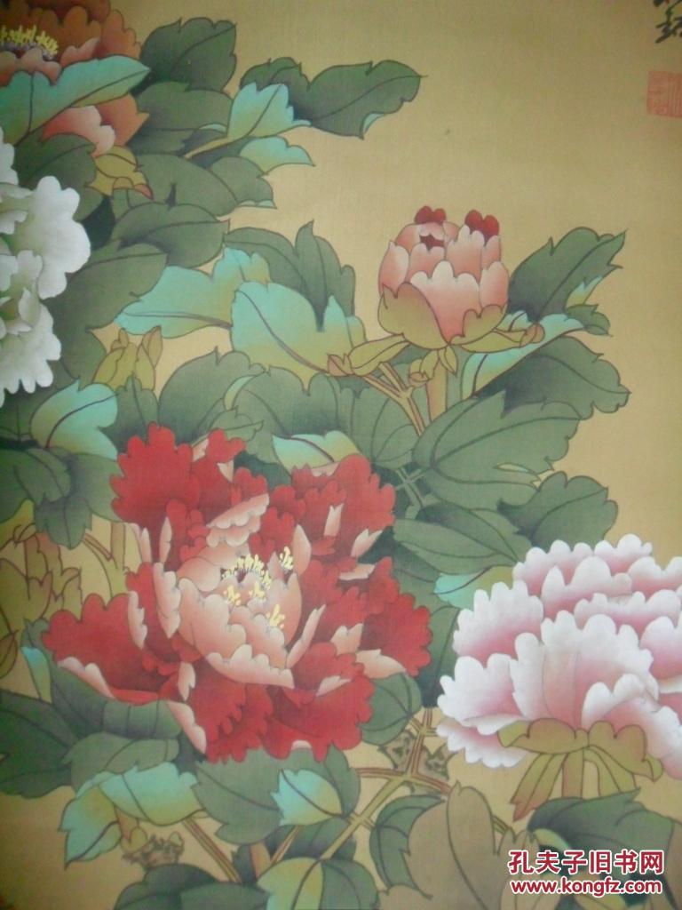 (绢本)设色工笔牡丹《春艳》立轴