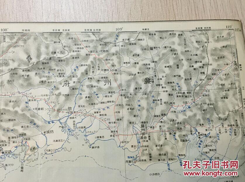孔网唯一清末军事地图《大东亚舆地图 河内》包涵清国广西廉州府,上思
