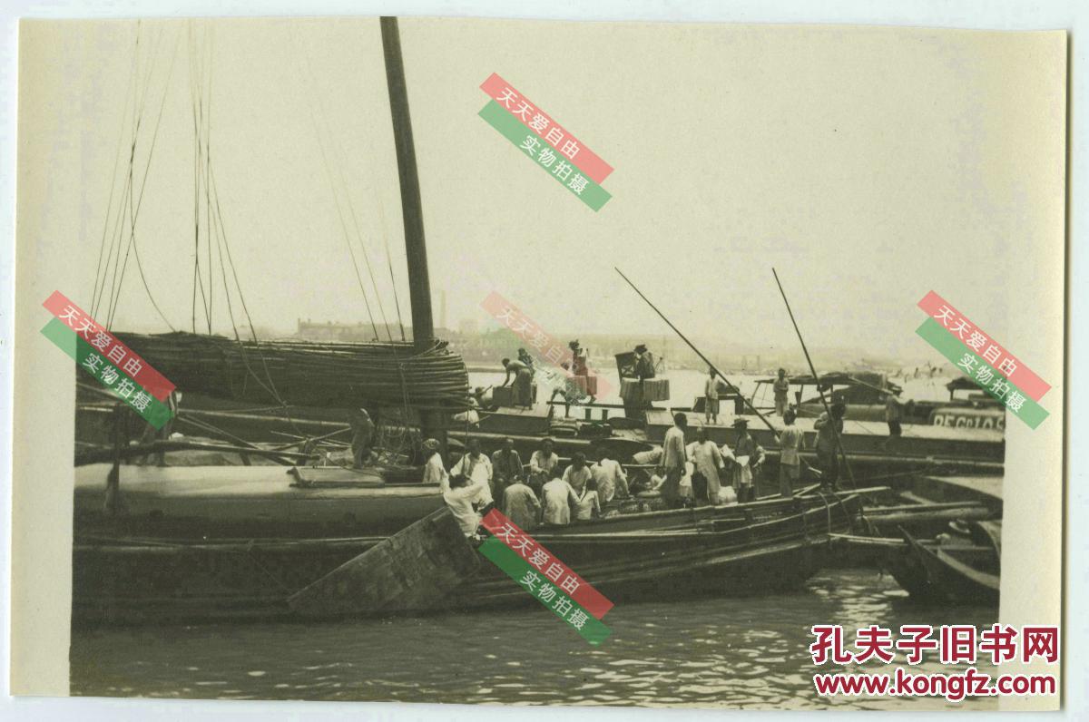 民国江景帆船码头航运老照片四张