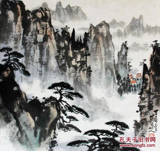 《黄山北海》安徽老画家洪国文先生功底老辣新作【45*48cm,软片】