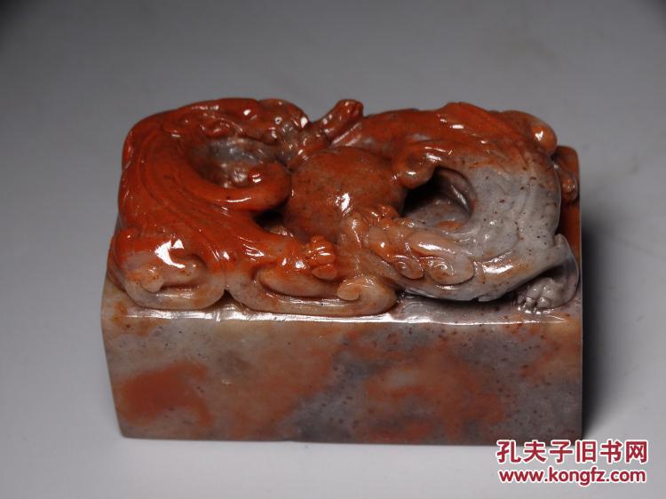 寿山石巧色结晶杜陵石【双龙戏珠】钮印章料 质地透彻 石性稳定 品好