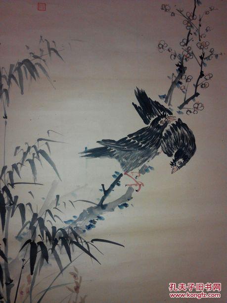 民国花鸟画,六平尺左右,画心完整,装裱有损.