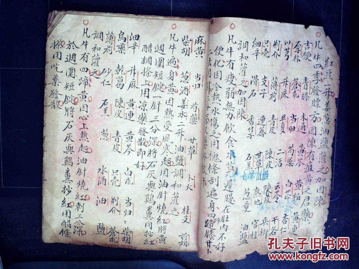 s68稀见精美医学手抄:记录大量治牛药方,字体精美,朱笔圈点