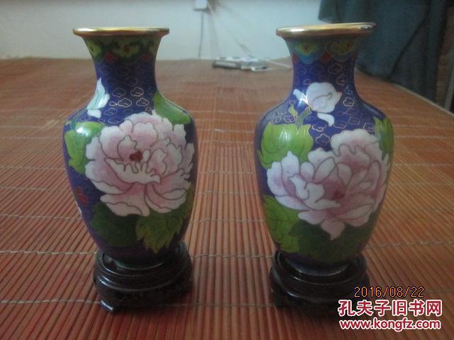 八九十年代景泰蓝花瓶一对品相完整【13.5x7.2cm】