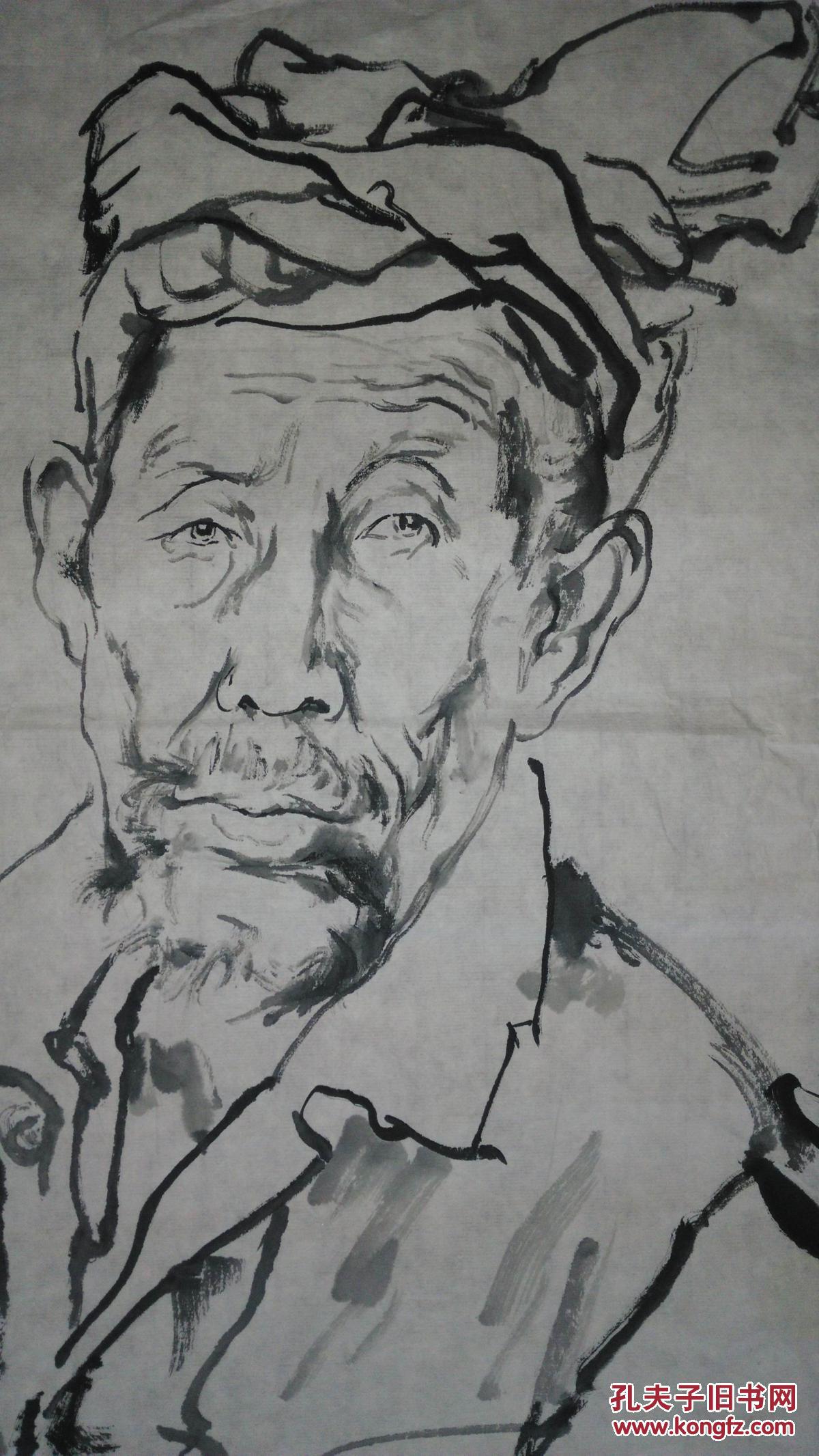 手绘真迹国画:天津美院研究生席振磊《陕北老农》