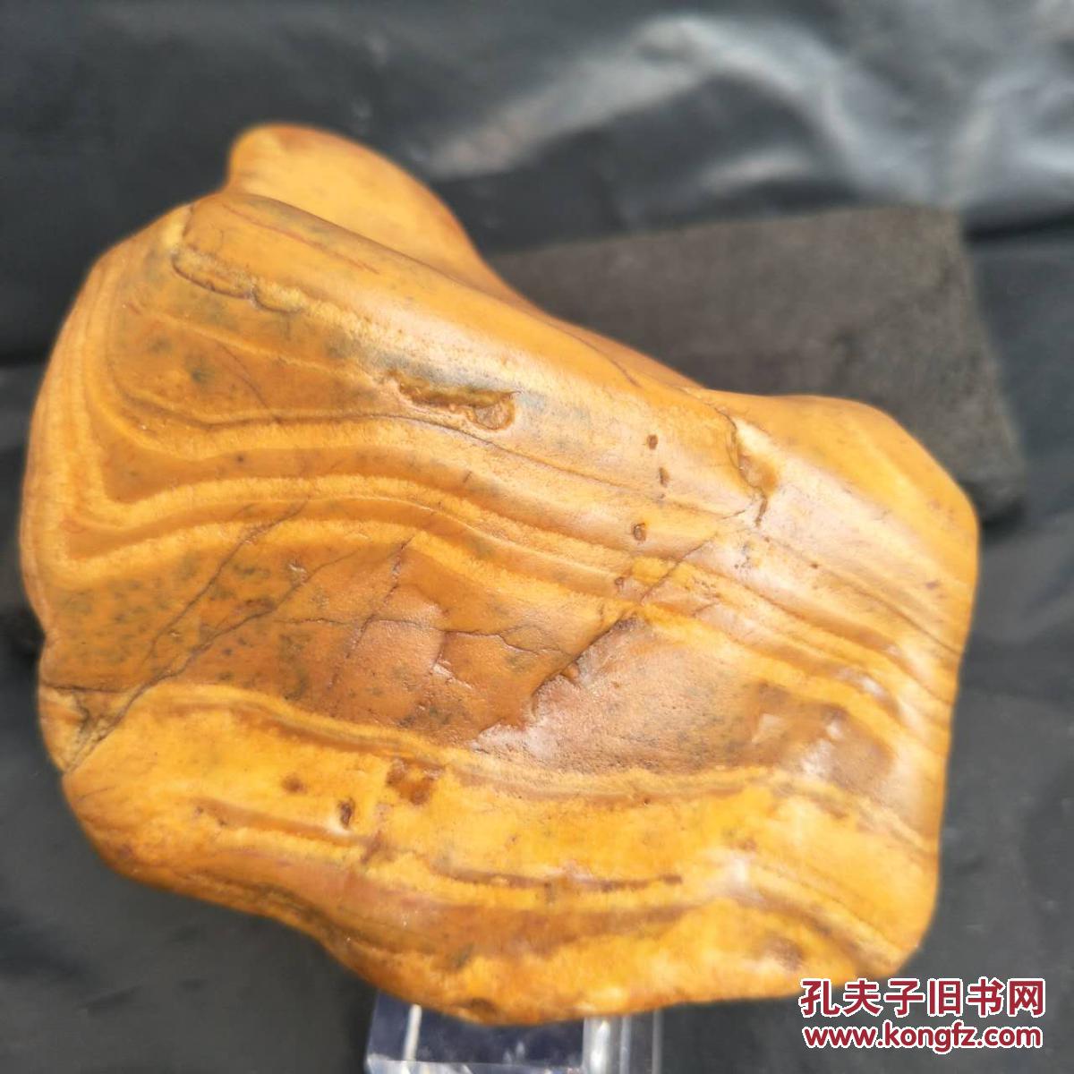 包邮,赣南奇石 水冲黄蜡石 案头石 茶宠 镇纸 《玛瑙纹晶蜡石》小摆件