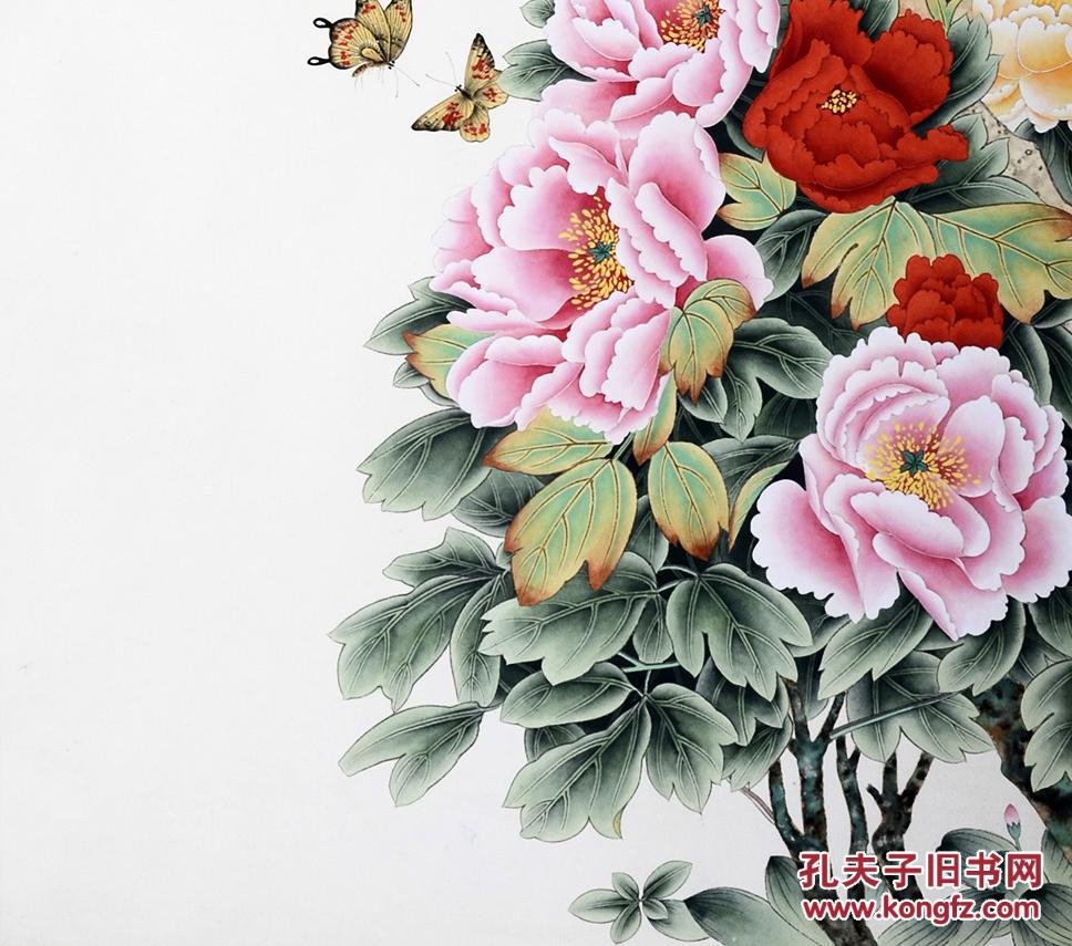 【新收自鉴】著名工笔画家【喻继高】工笔牡丹各自蝴蝶【富贵平安图】