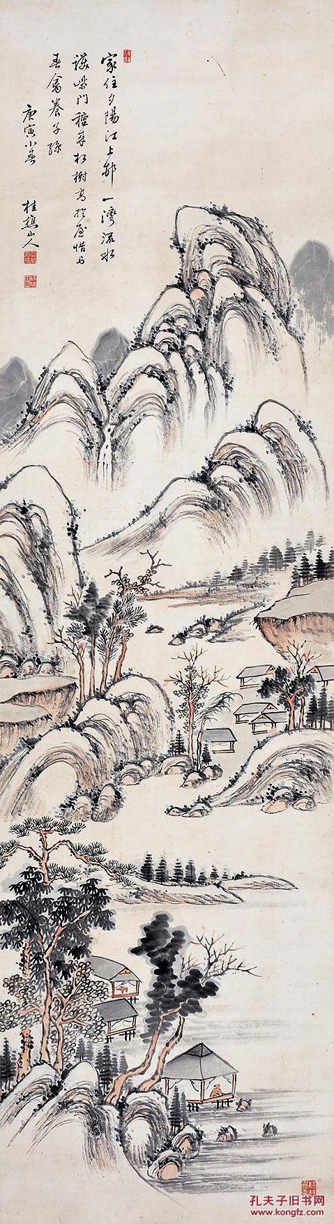 清代画家 桂樵山人 纸本立轴 大尺寸 精品山水 清代晚期以前作品