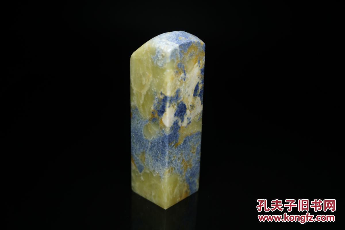 青田石封门蓝花印章 印中青花 缺蓝少绿 质地