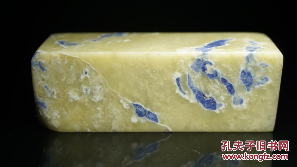 青田石封门蓝花印章 印中青花 缺蓝少绿 质地