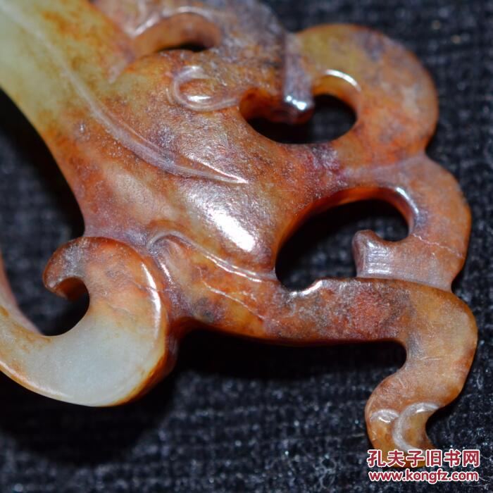 古玩古玉老玉 和田籽料 汉代老件沁色盘龙 佩件
