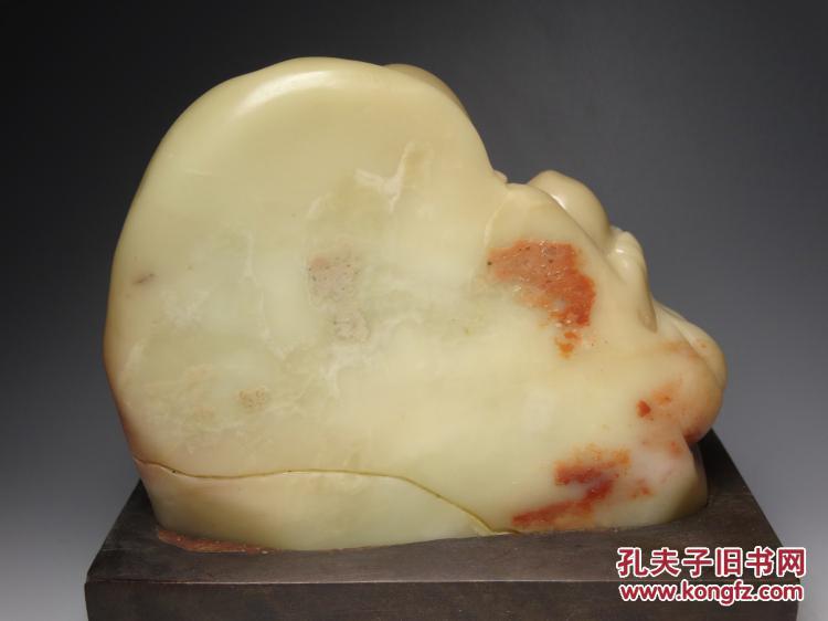 【不乱斋主 旧藏老料】寿山石红白巧色半山芙蓉石雕