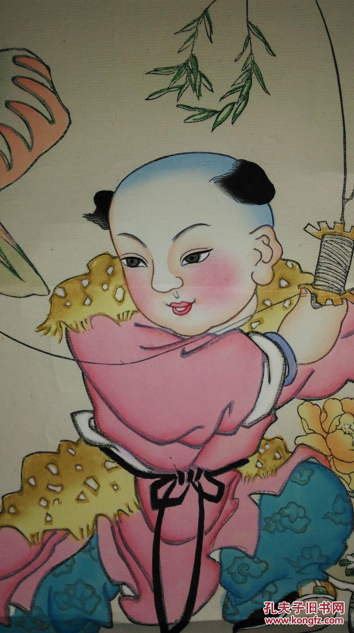 手工填色杨柳青年画《春风得意》镜心