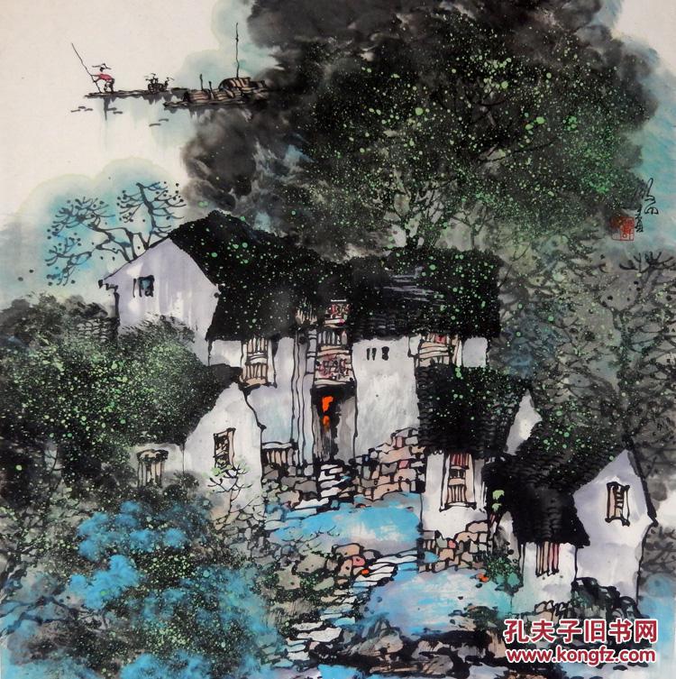 岭南画派彩墨画家谭微中原创水墨山水值得收藏yt59809