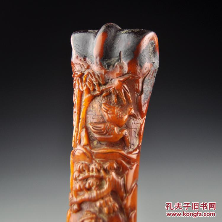 牛骨精雕人物故事镇尺一对