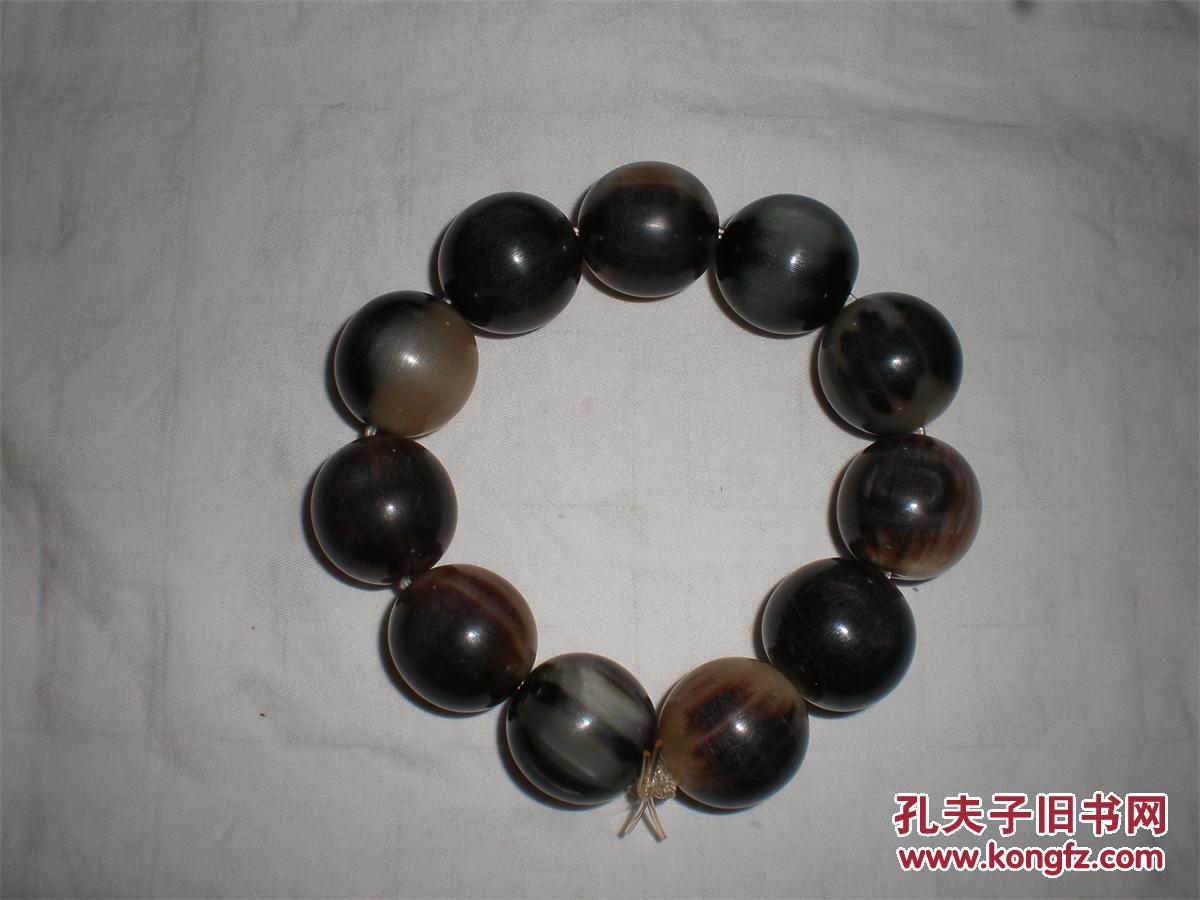 首饰珠宝文玩类:纯天然有包浆的西藏黑牛角佛珠手链手串2.0厘米11颗