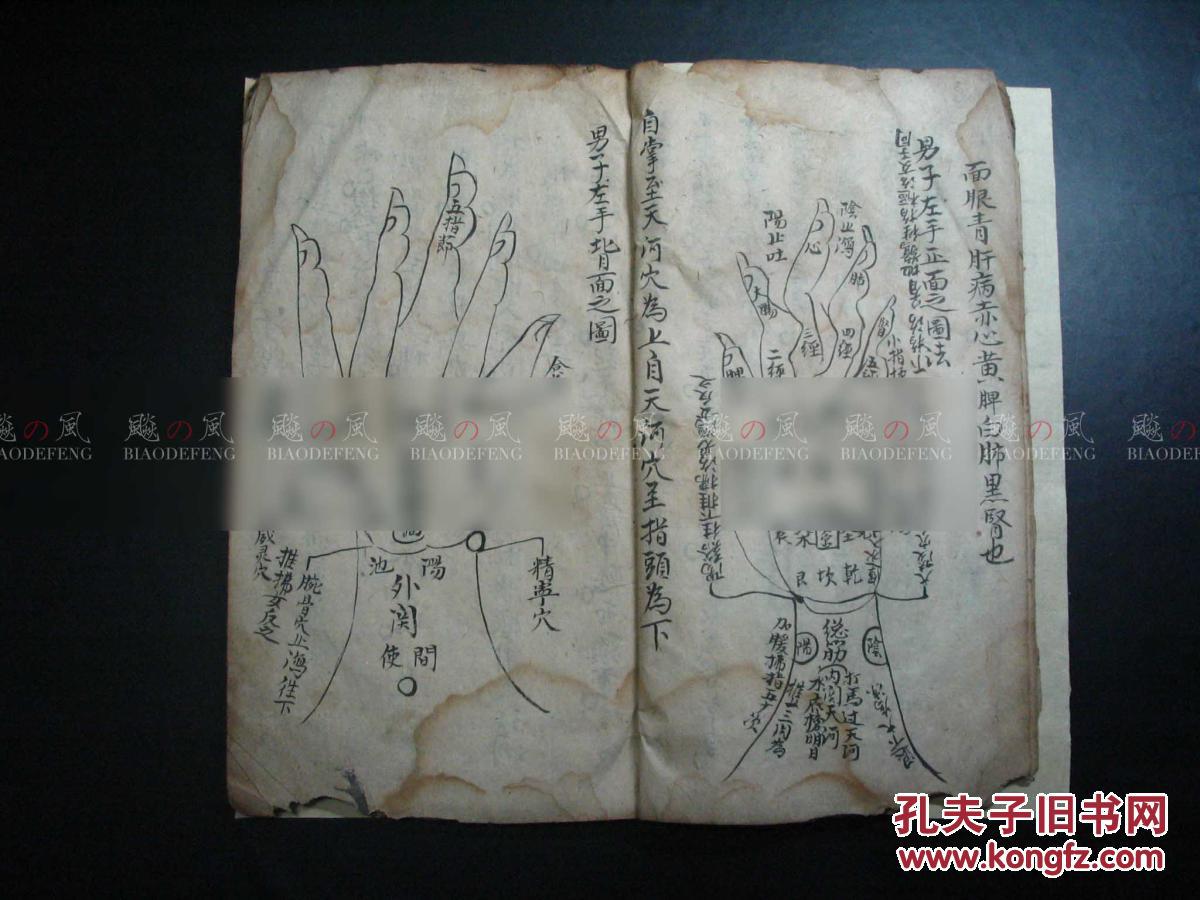 古本手绘手抄 精细人物手绘图 阳李图各穴手法仙决 论色歌 论筋法歌