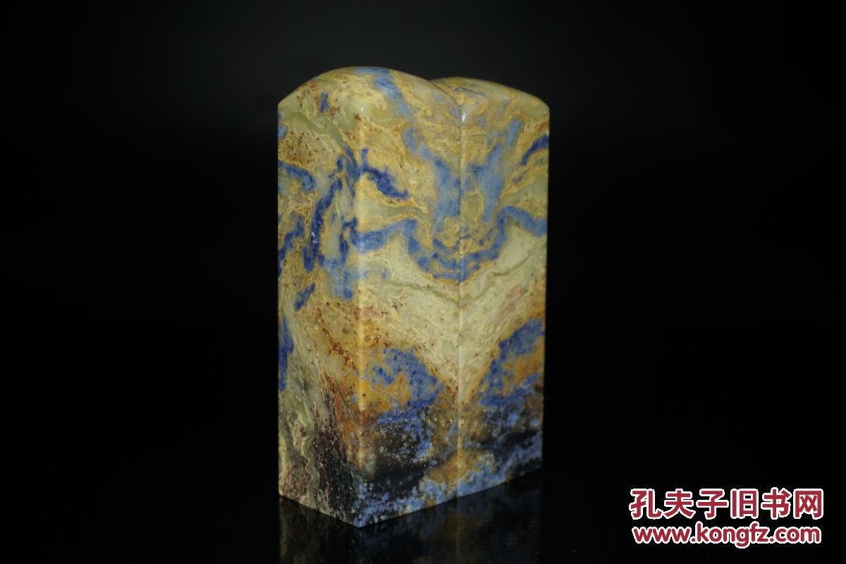 青田石封门黄蓝带对章 印中青花 缺蓝少绿 质地透彻 石性稳定 品好无