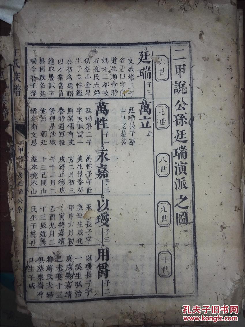孔网孤本,清康熙特大开本精刻家谱:王氏家谱,存3巨厚册,包括首卷,二房