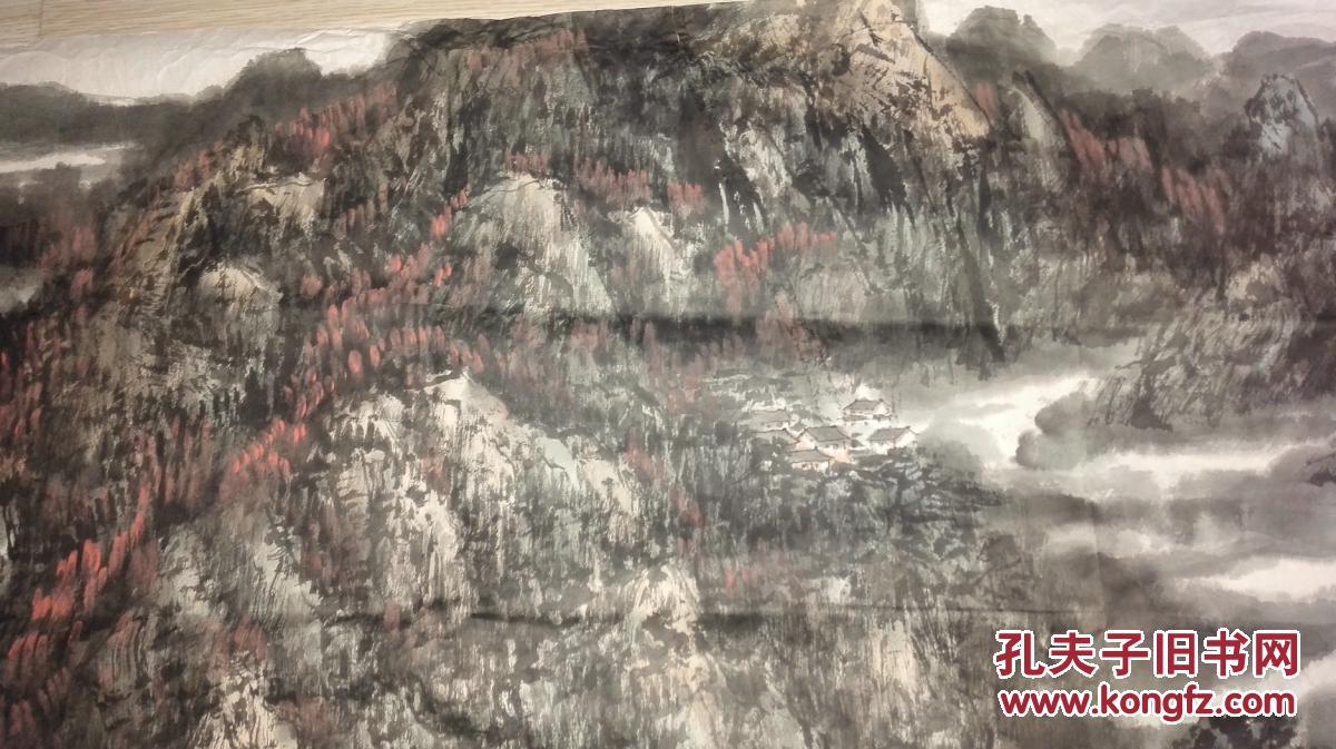 当代书画名家张卫东先生精绘横幅江峡高秋图四尺整张保真迹