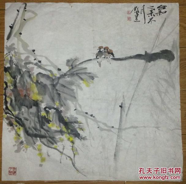 手绘真迹国画:天津画家邓昱花鸟画《合和》