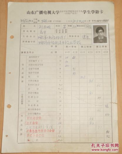 山东广播电视大学学生学籍卡【作废】