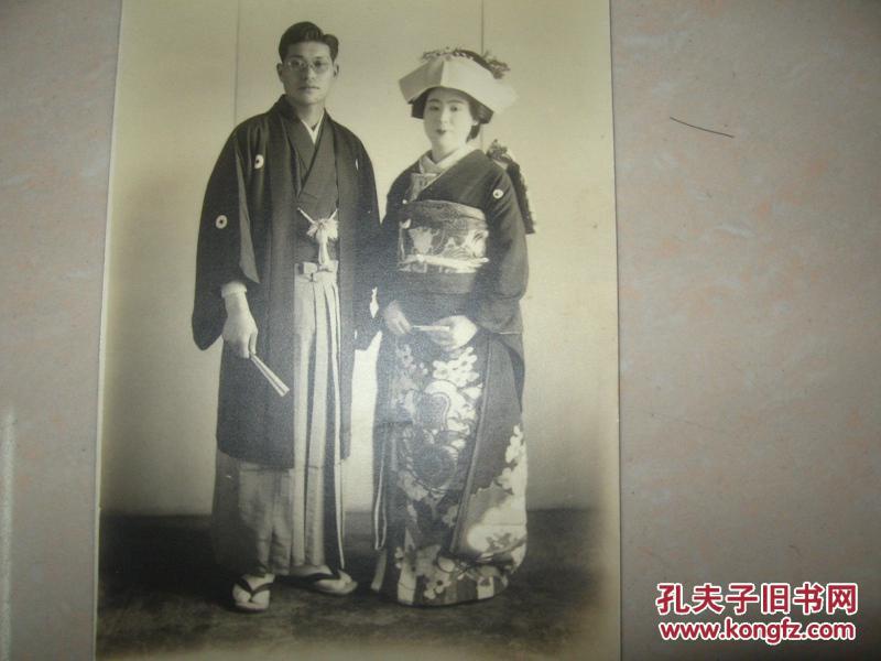 民国时期 1936年 日本【新人 夫妻 结婚照 和服】老照片 1