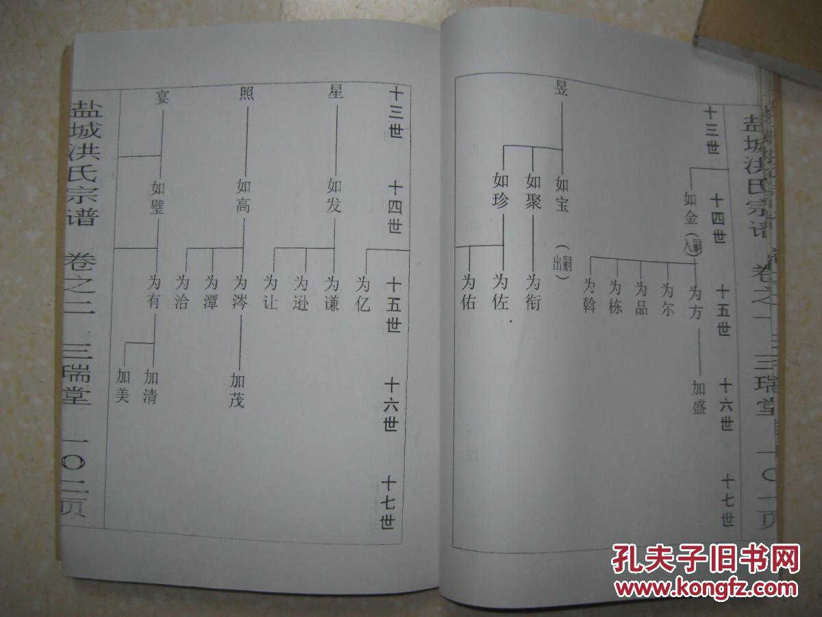 洪氏宗谱(二本,即卷之一,卷之二.三瑞堂.江苏省盐城市