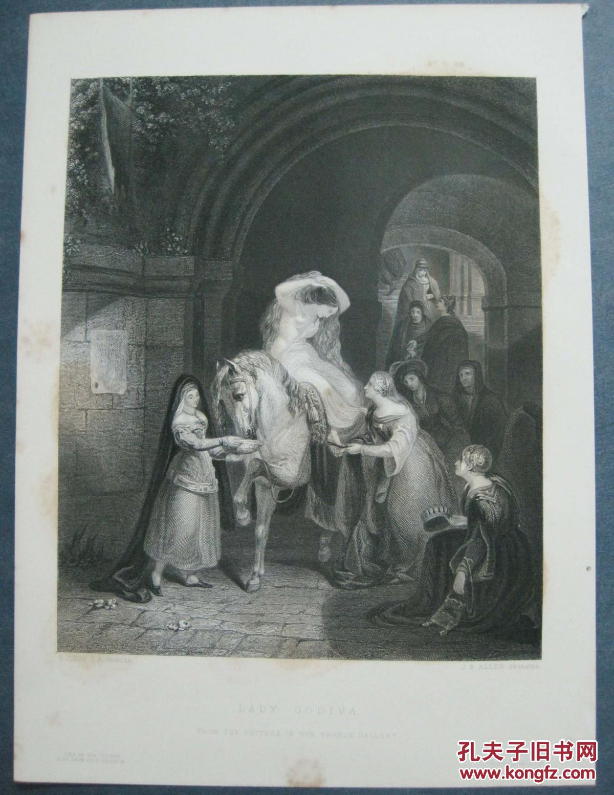 1852年钢版画 版画 《lady godiva》