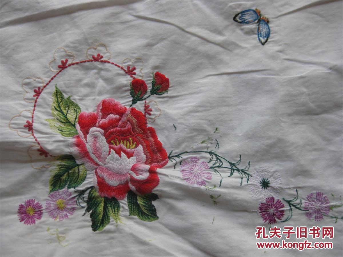 怀旧收藏 八十年代枕套 刺绣 蝶恋花图案 构图精美值得收藏