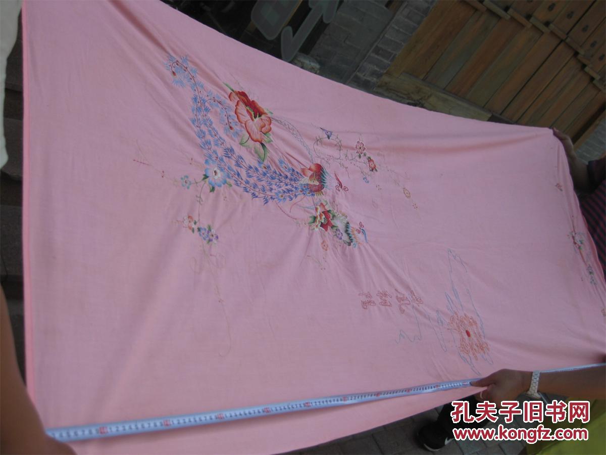 怀旧收藏 八十年代 门帘布帘窗帘 丹凤朝阳图案 绣花老花纹图案