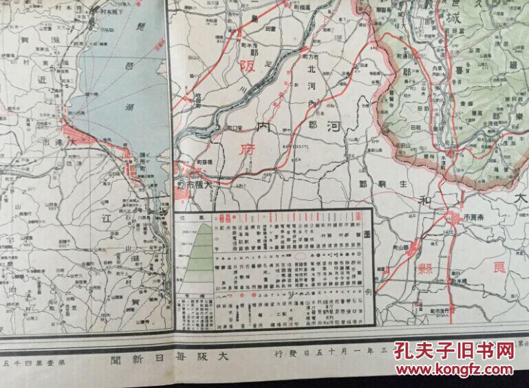 民国时期大尺幅日本地图 《日本交通分县地图 其四 京都府》,20年代图片