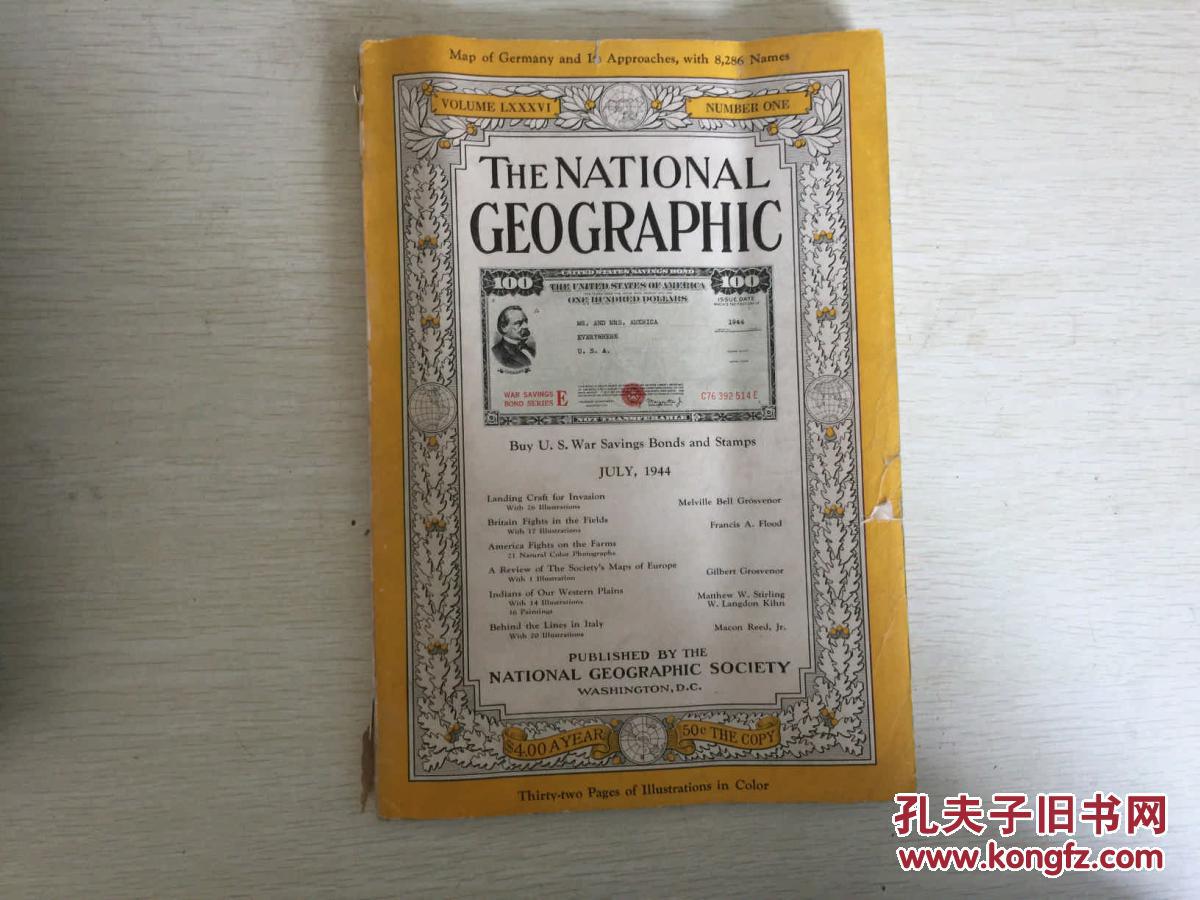 民国出版 美国国家地理杂志,内有二战期间盟军