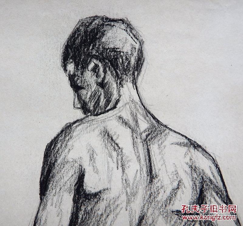 郑州美院男子人体背面素描手稿画稿