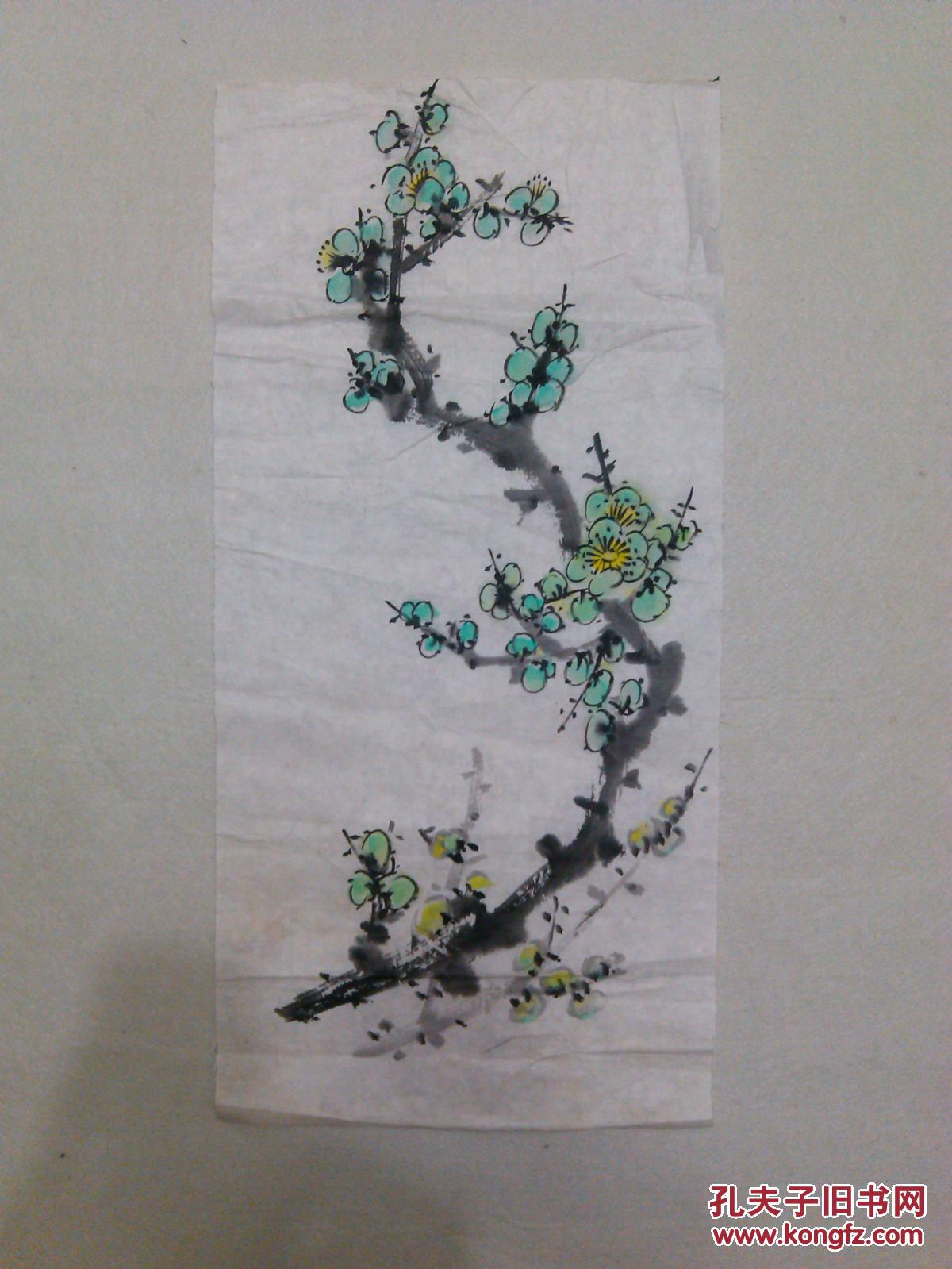 国画无款画心绿梅花小品