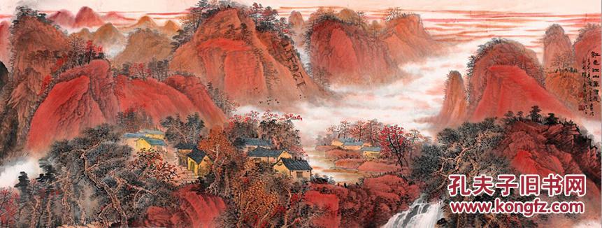 微喷巨幅国画 吴广 红色江山万年长68x178厘米