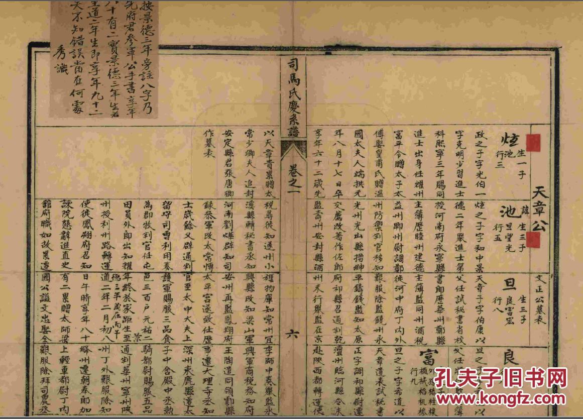 家谱----司马氏宗谱洓水庆系支 太保公 讳政 16开 132