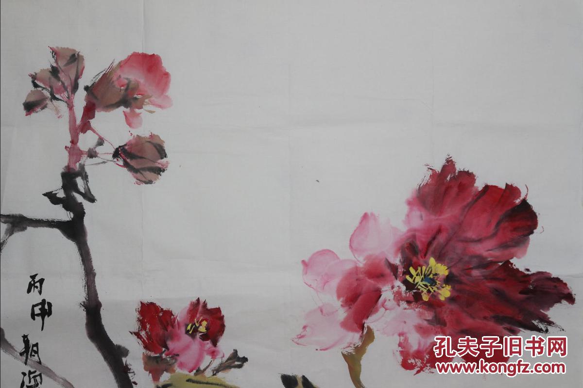 著名国画大师梁老师纯手绘四尺斗方牡丹,保真迹