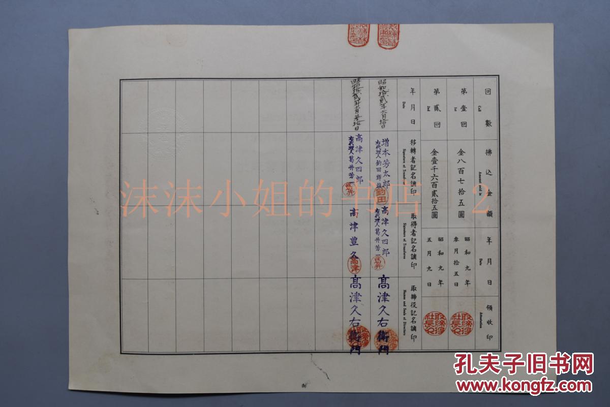 侵华史料 《北满制糖株式会社株券》一张全 五拾株券